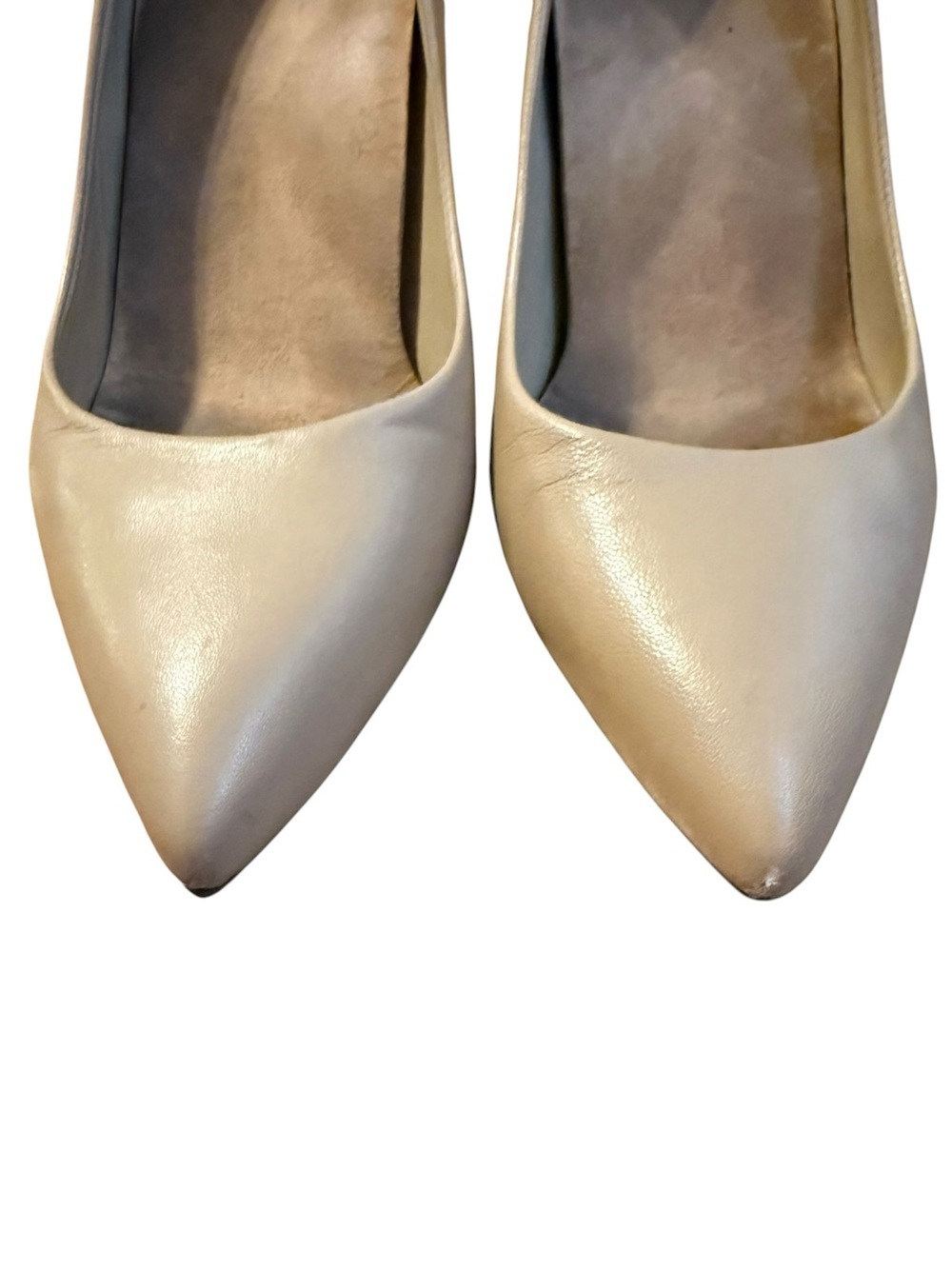 Inez Alta Pointed Toe Stiletto Pump Nude Cream Leather Size 7.5 Handmade Spain - Picture 3 of 5